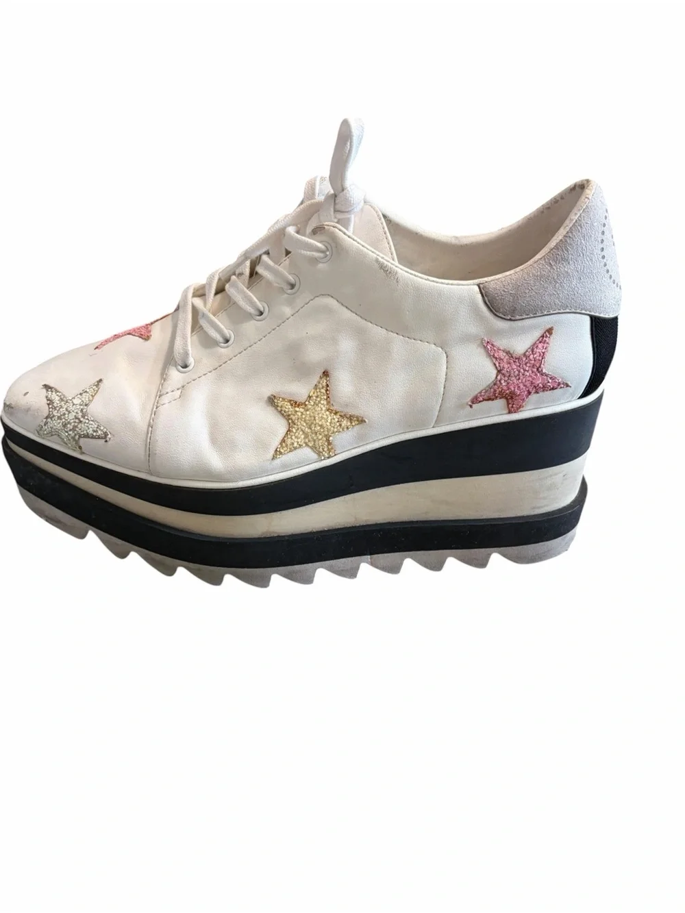 Stella Mcartney women’s White Star-Accent Platform Sneakers - Pink & Gold Stars